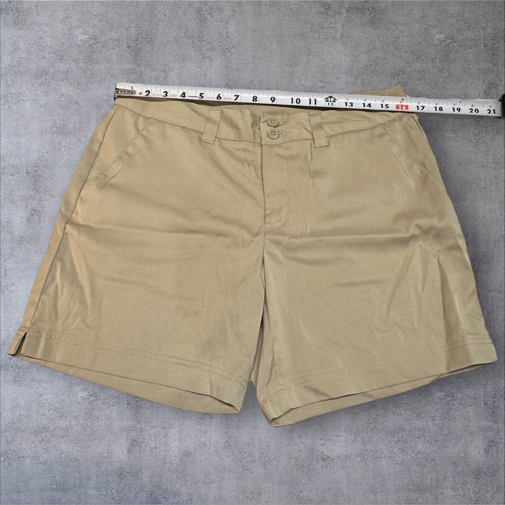 BCG Shorts Women 12 Khaki Stretch Mid Rise 7" Inseam Pockets Lightweight Walking - Picture 3 of 9